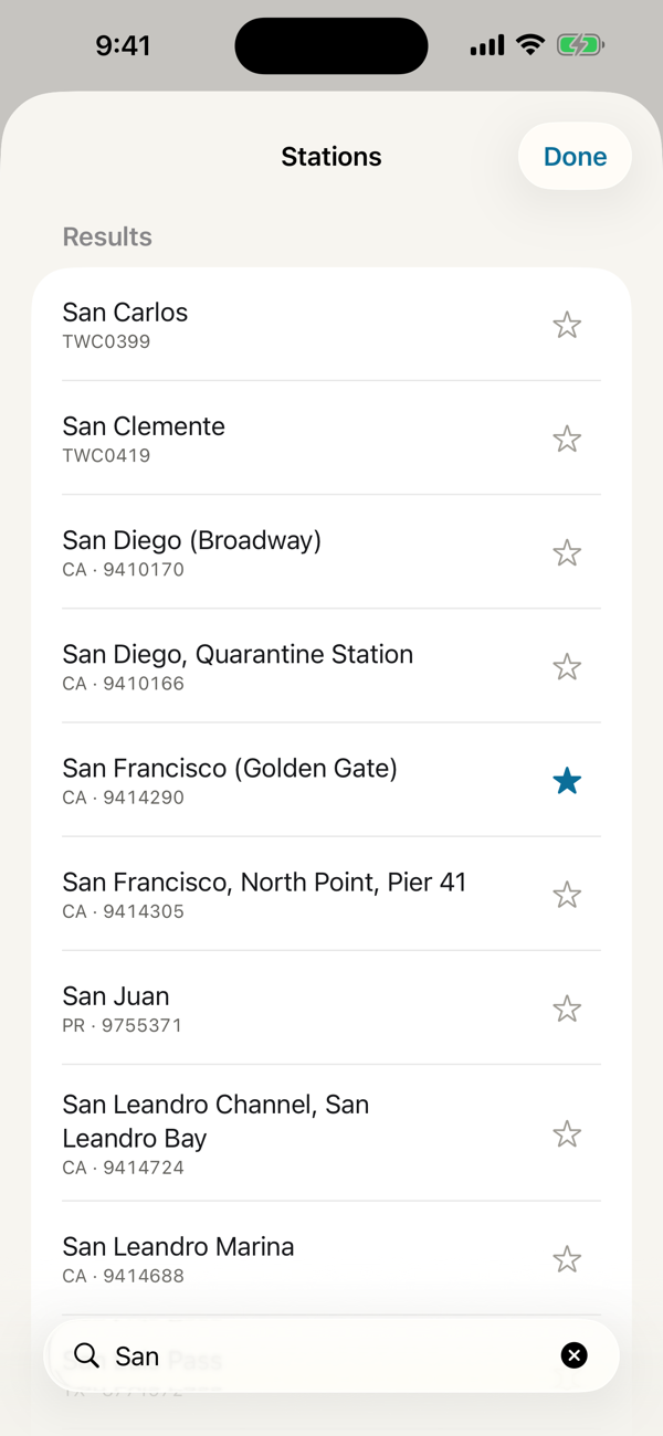 Station search results for San